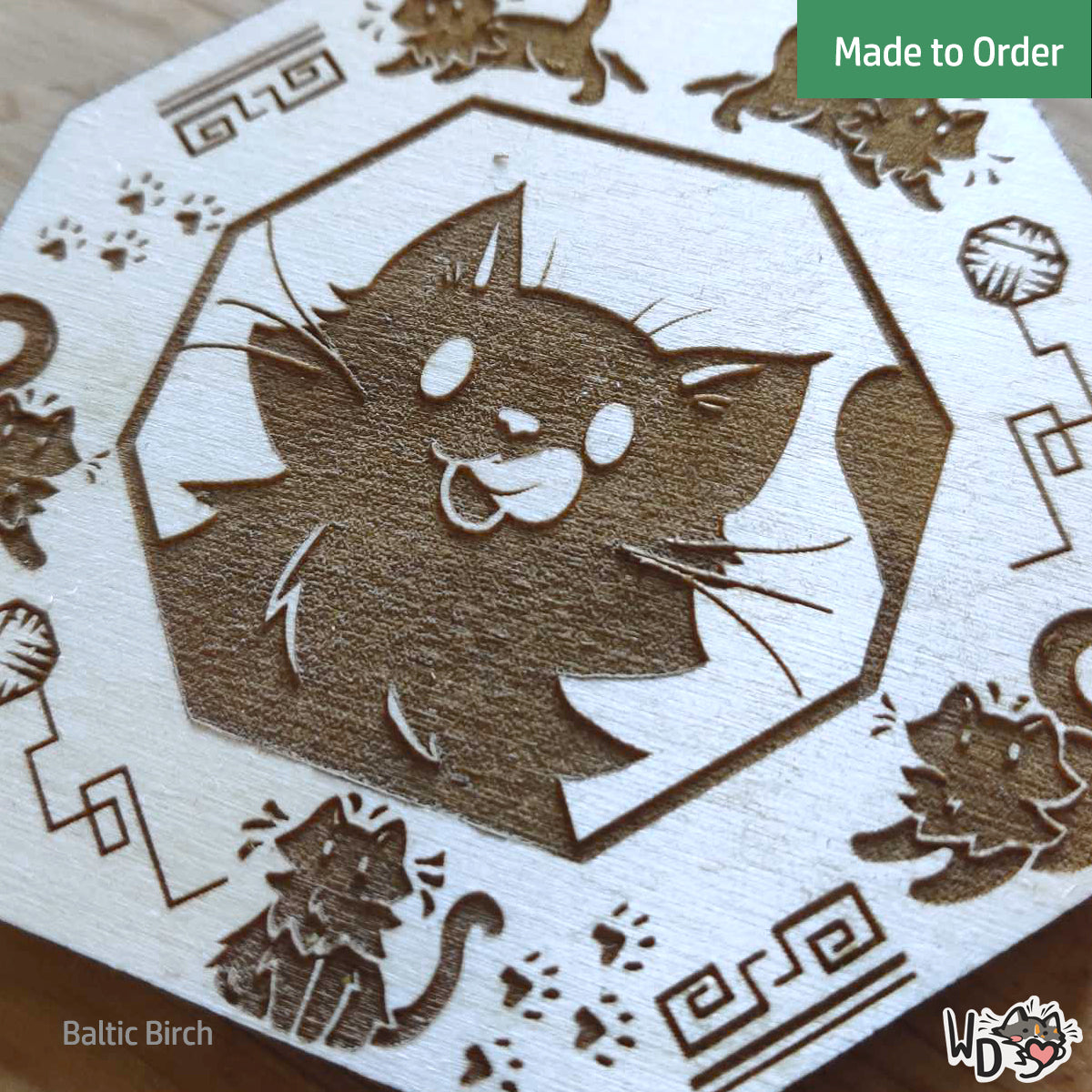Wooden Cat Coaster Set (Set of 4)