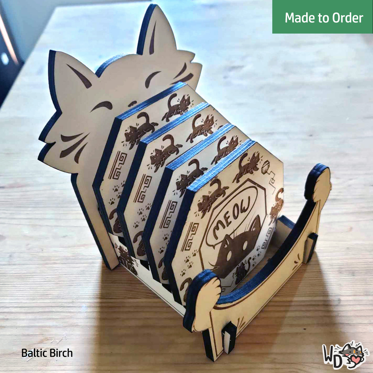 Wooden Cat Coaster Set (Set of 4)