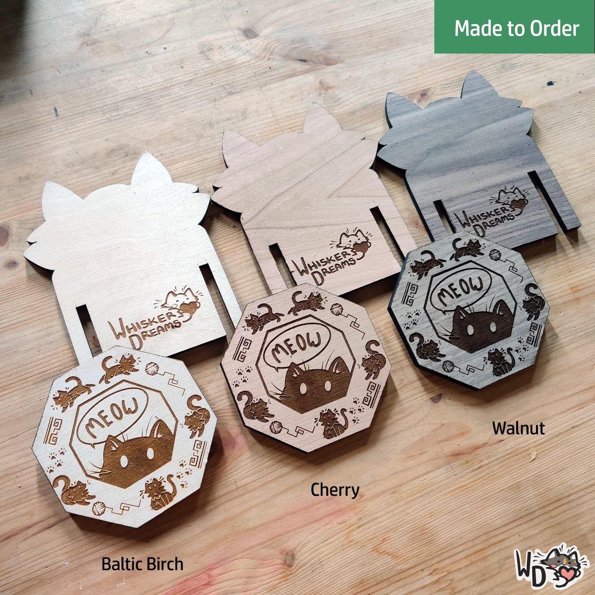 Wooden Cat Coaster Set (Set of 4)