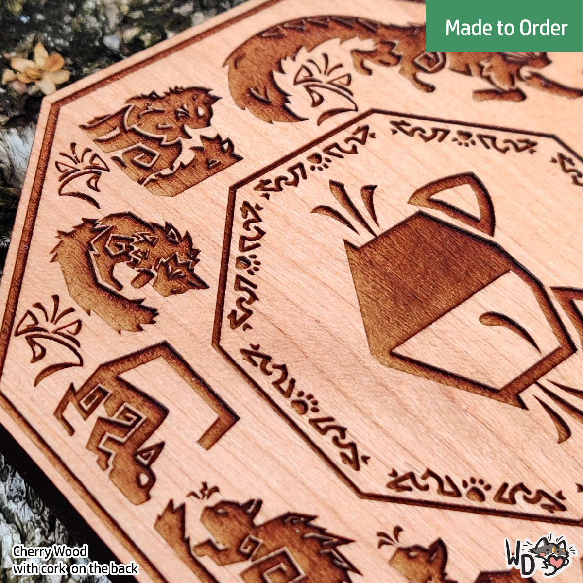 Wooden Cat Emblem Coaster - Single