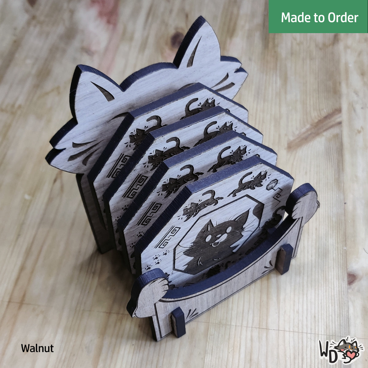 Wooden Cat Coaster Set (Set of 4)