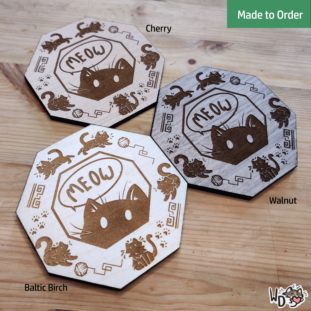 Wooden Cat Coaster Set (Set of 4)
