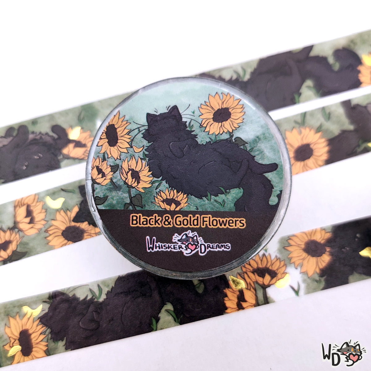 Washi Tape - Black and Gold Flowers